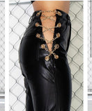 Faux Leather Pants with Gold Chains