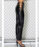 Faux Leather Pants with Gold Chains