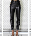 Faux Leather Pants with Gold Chains