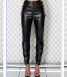 Faux Leather Pants with Gold Chains